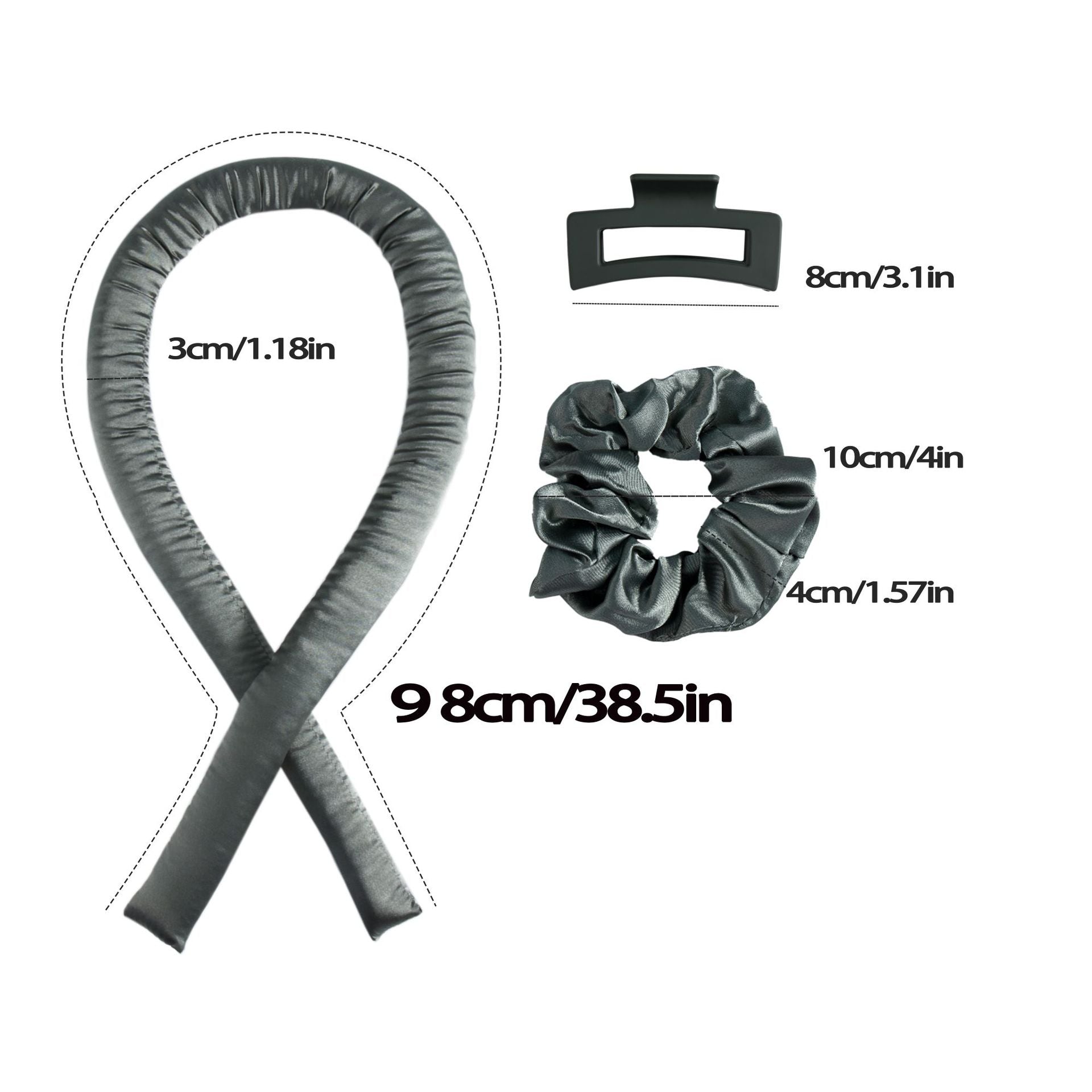 Silk- 5PCS Pink Heatless Hair Curling Set with Scrunchie and Hair Clip - Silk Curling Ribbon