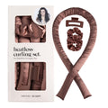 Silk- 5 pieces of Brown Heatless Hair Curling Set with Scrunchie and Hair Clip